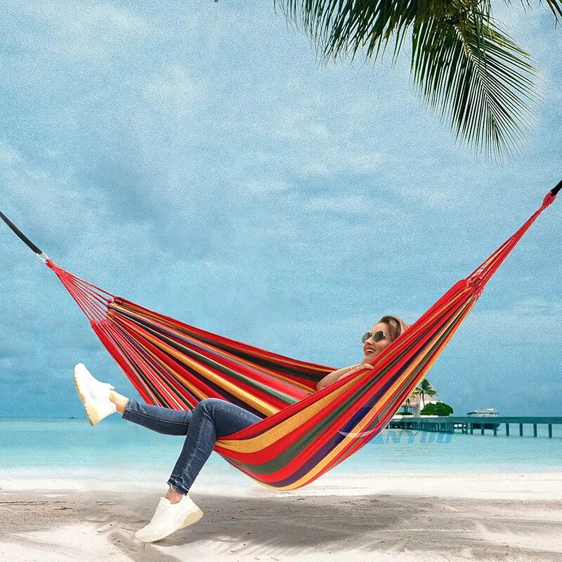 Outdoor Canvas Hammock - Camping Swing with Tree Ropes - Camper Glamping