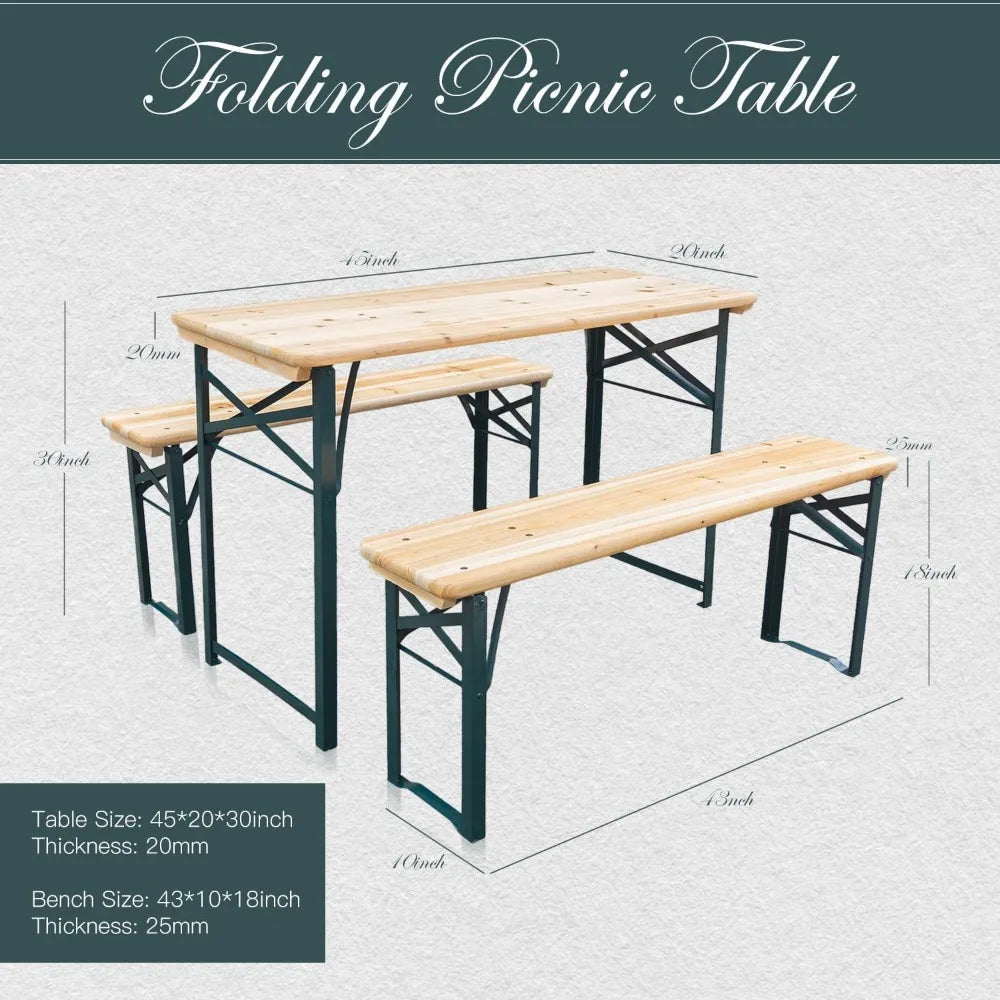 Folding Picnic Table Set with 2 Benches - Camper Glamping
