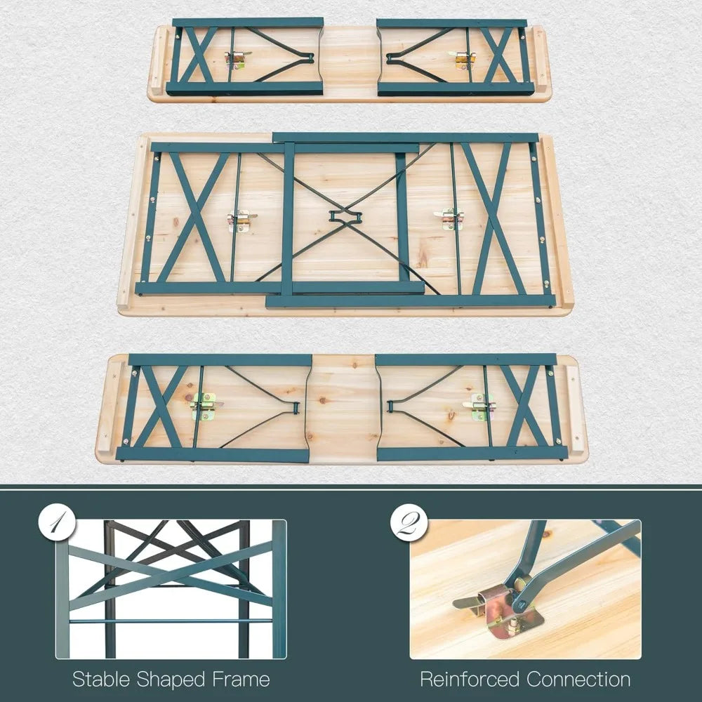 Folding Picnic Table Set with 2 Benches - Camper Glamping