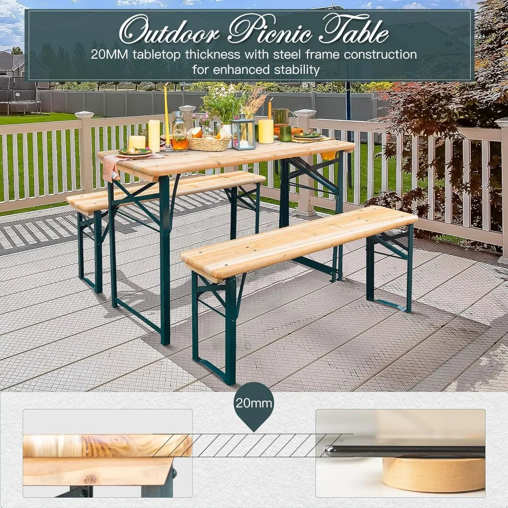 Folding Picnic Table Set with 2 Benches - Camper Glamping